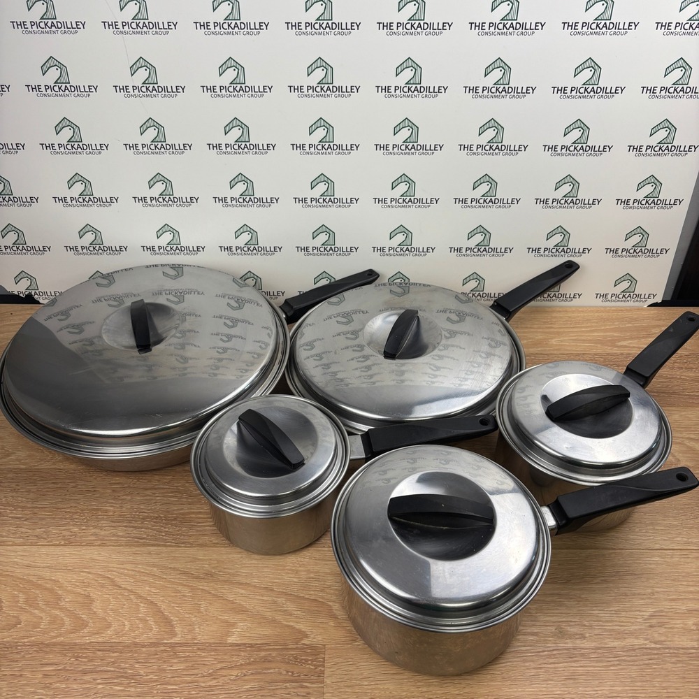 Ekco Flint Stainless Steel Cookware Set 10pc Radiant Heat Core Made in USA VTG